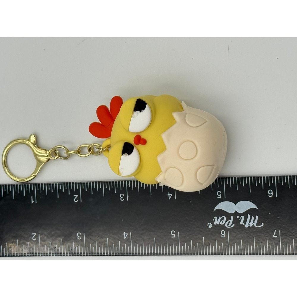 Kawaii Yellow Hatching Chick Squeeze Pop Eye Keychain Gold Tone Bag Charm
